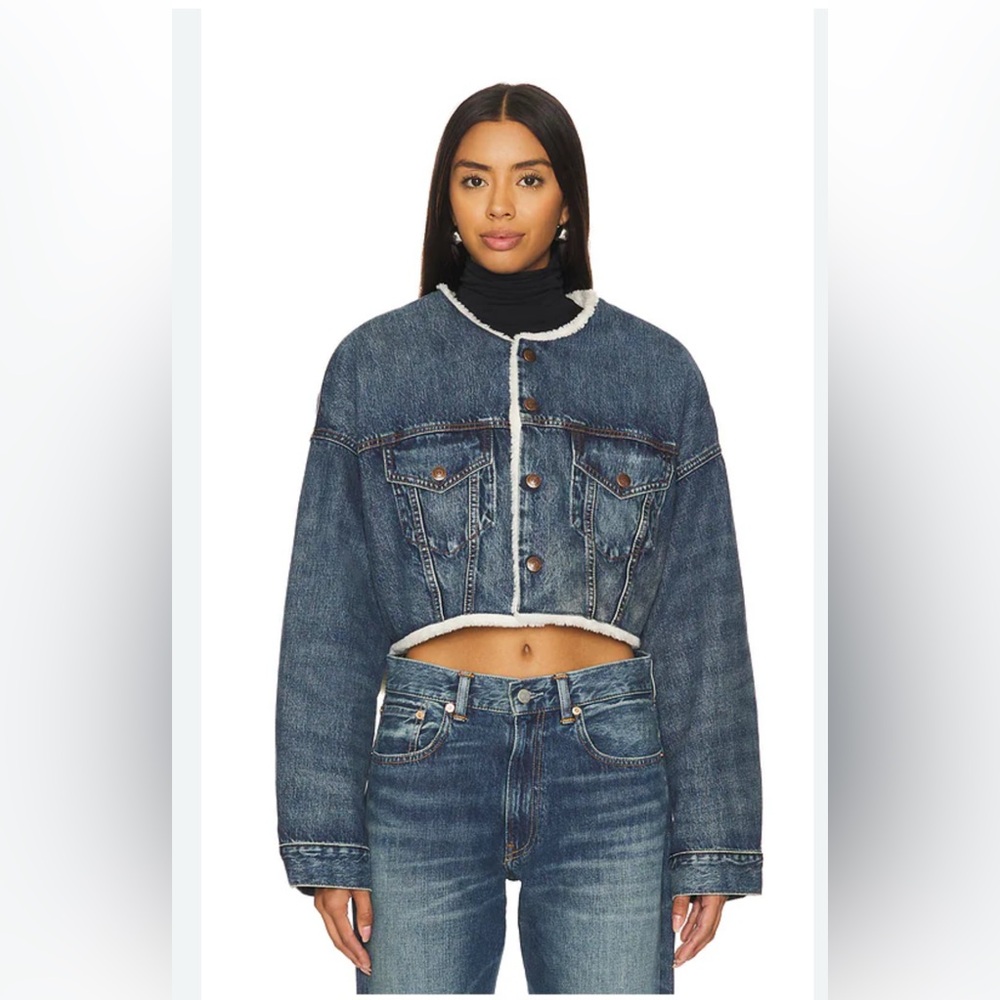 Denimist Oversized Cropped Denim Sherpa Jacket in Eldon